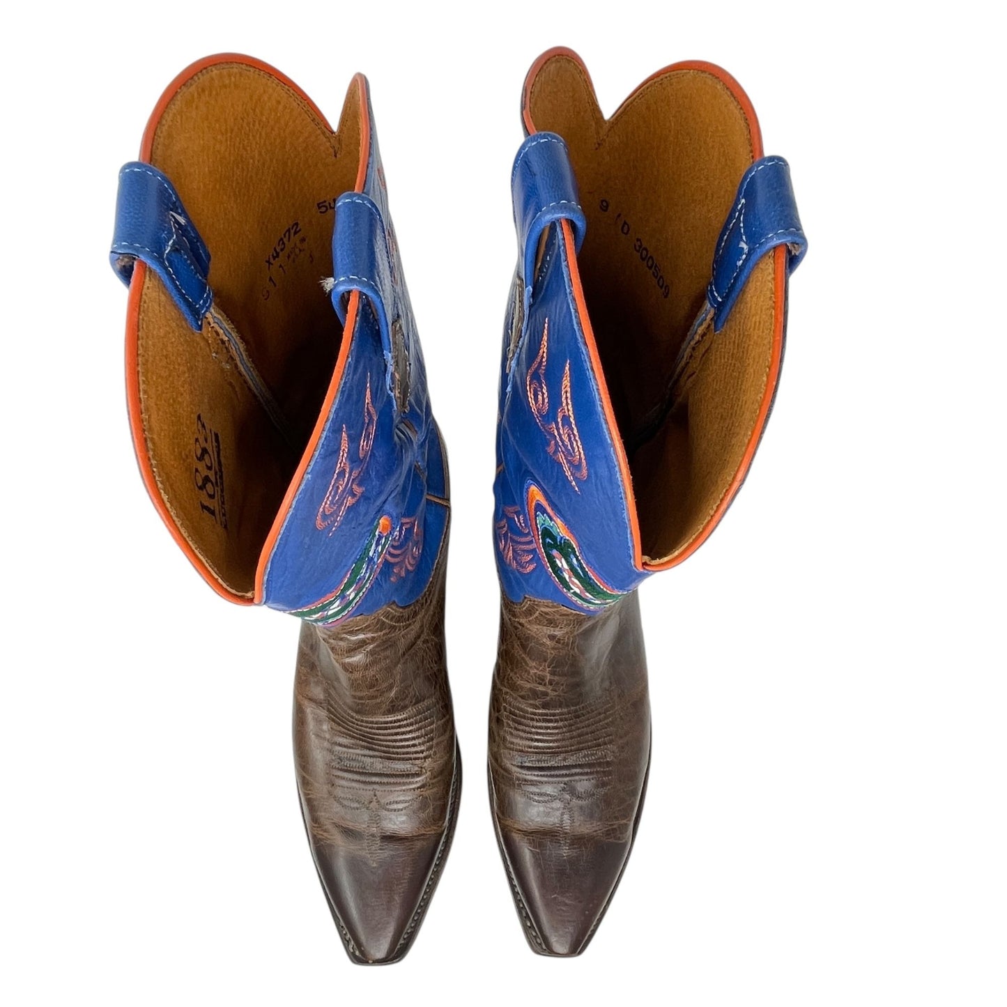 Lucchese 1883 UF Florida Gators Leather Boots Western Cowboy Brown Blue Mens 9D