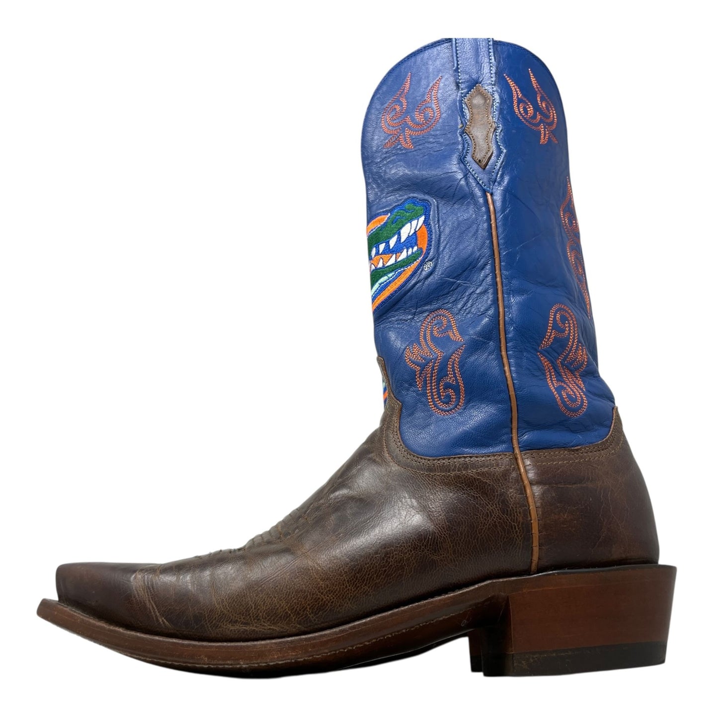 Lucchese 1883 UF Florida Gators Leather Boots Western Cowboy Brown Blue Mens 9D