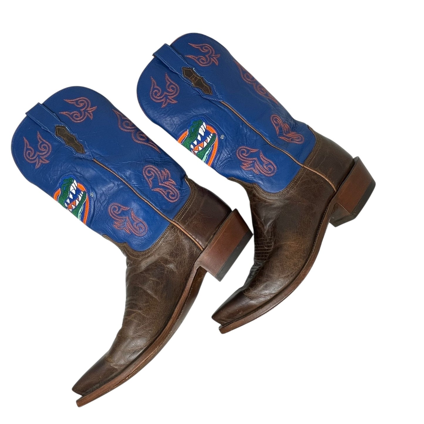 Lucchese 1883 UF Florida Gators Leather Boots Western Cowboy Brown Blue Mens 9D