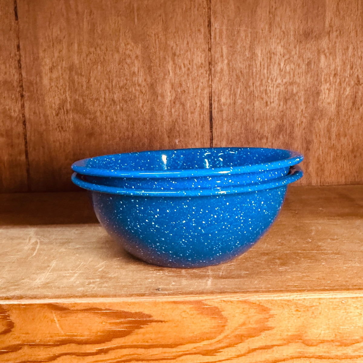 Vtg Blue White Speckle Enamel Graniteware Bowls 6” Diameter Soup Cereal 2 pc Set