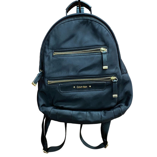 Calvin Klein Mini Back Pack Purse Black Gold Zip Adjust Straps Pockets RN54163