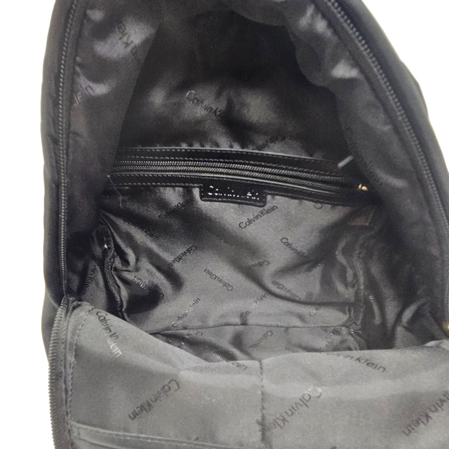 Calvin Klein Mini Back Pack Purse Black Gold Zip Adjust Straps Pockets RN54163