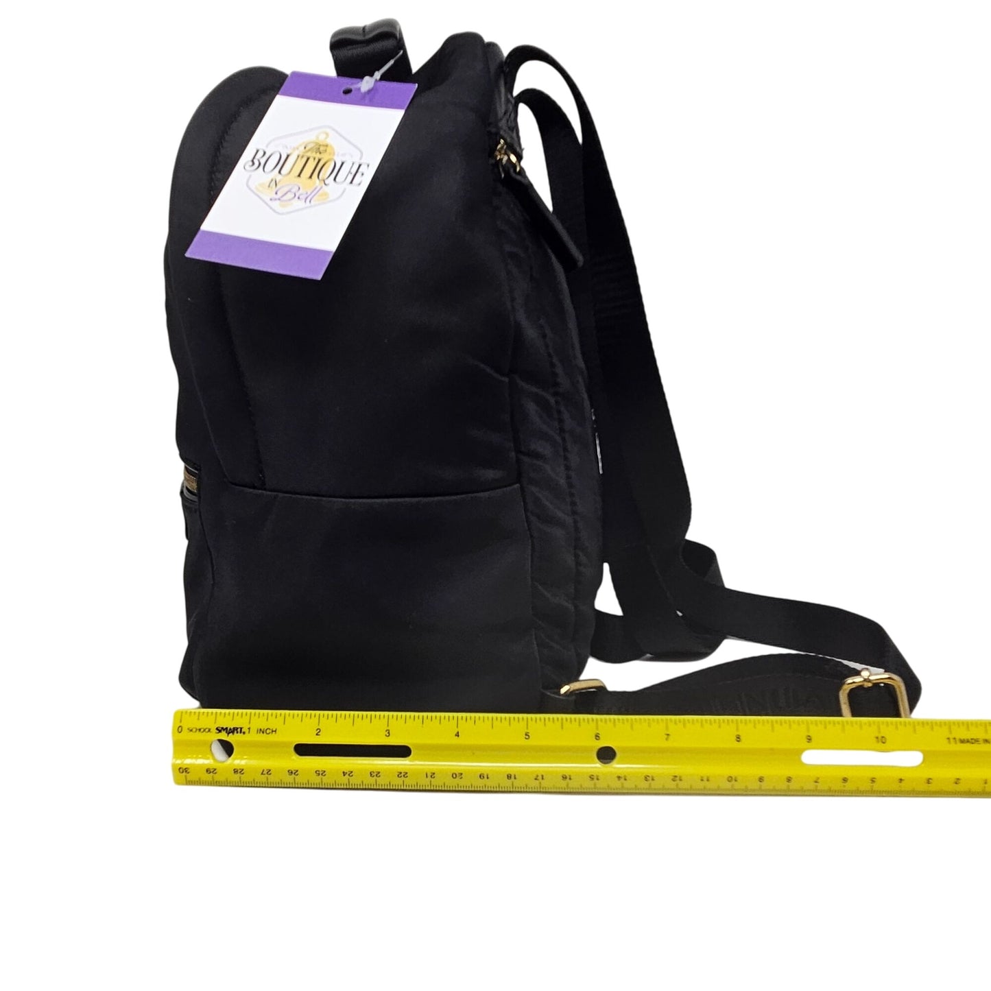 Calvin Klein Mini Back Pack Purse Black Gold Zip Adjust Straps Pockets RN54163