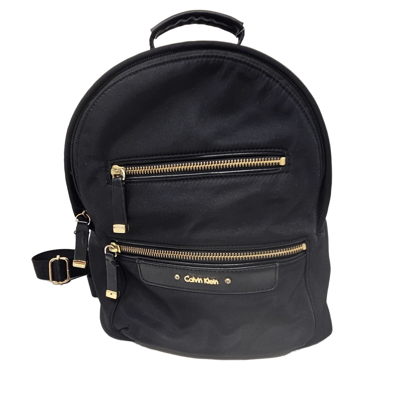 Calvin Klein Mini Back Pack Purse Black Gold Zip Adjust Straps Pockets RN54163