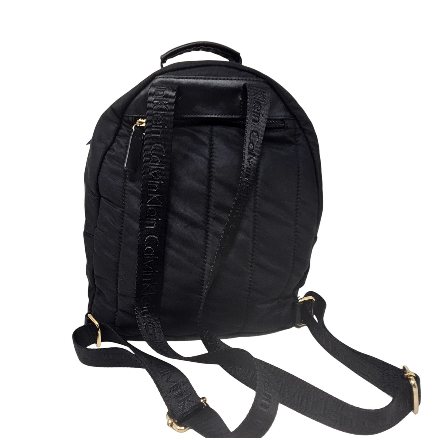 Calvin Klein Mini Back Pack Purse Black Gold Zip Adjust Straps Pockets RN54163