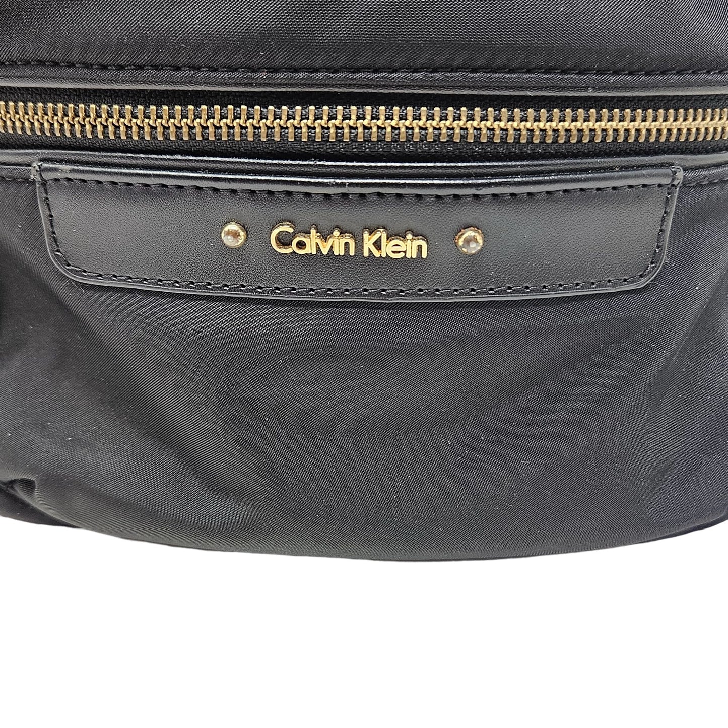 Calvin Klein Mini Back Pack Purse Black Gold Zip Adjust Straps Pockets RN54163