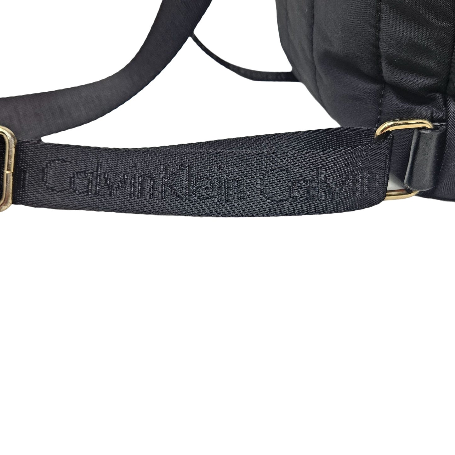 Calvin Klein Mini Back Pack Purse Black Gold Zip Adjust Straps Pockets RN54163