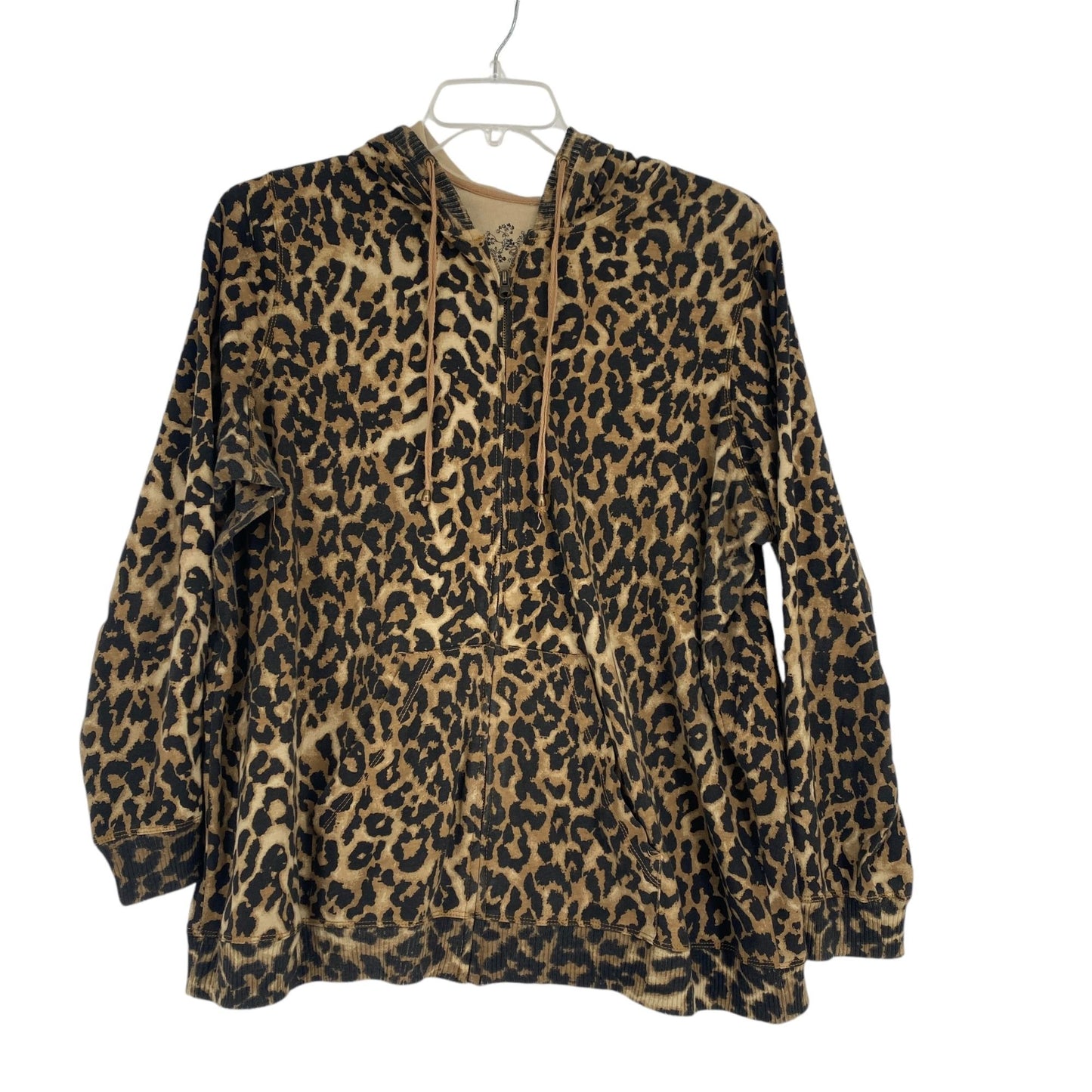 Avenue Womens 22/24 Full Zip Hoodie Jacket Leopard Print Kangaroo Pockets Casual