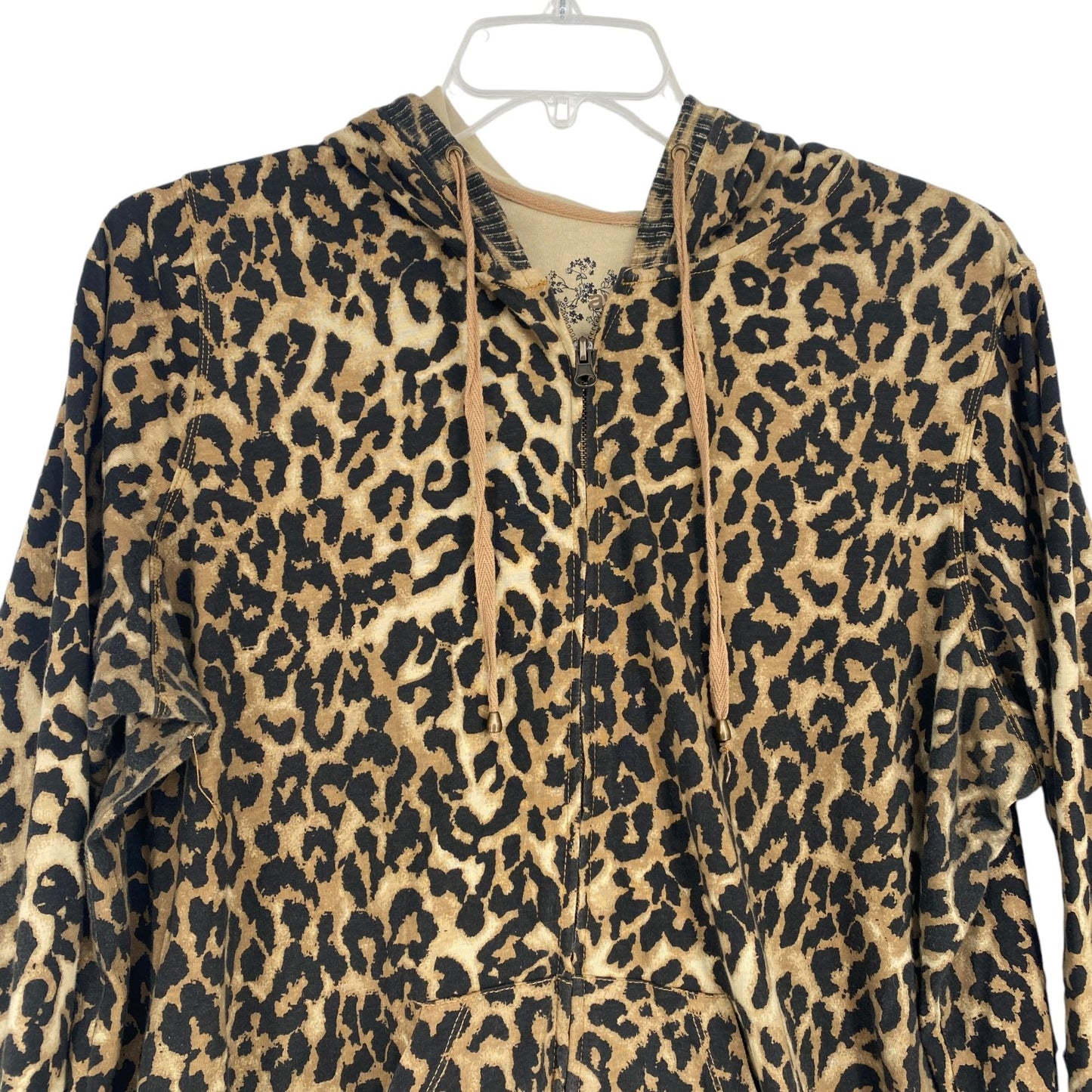 Avenue Womens 22/24 Full Zip Hoodie Jacket Leopard Print Kangaroo Pockets Casual