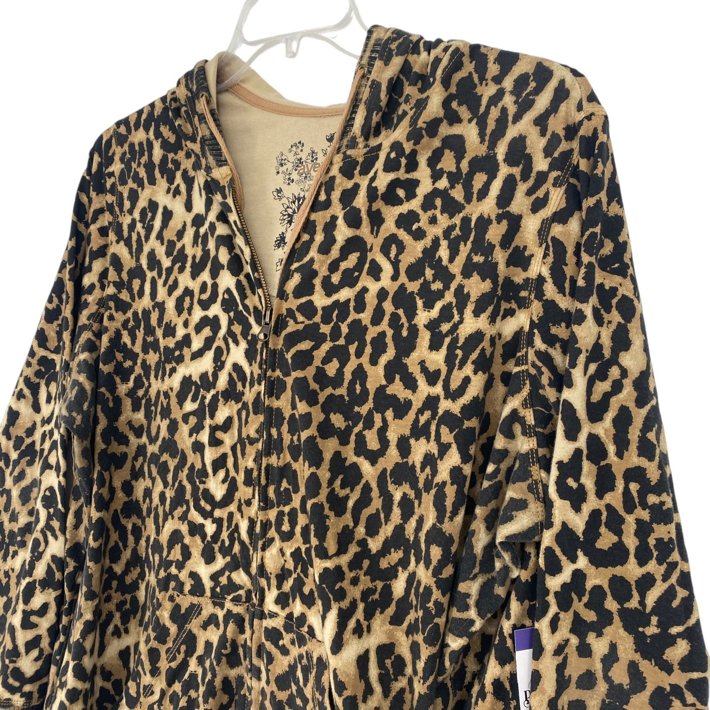 Avenue Womens 22/24 Full Zip Hoodie Jacket Leopard Print Kangaroo Pockets Casual