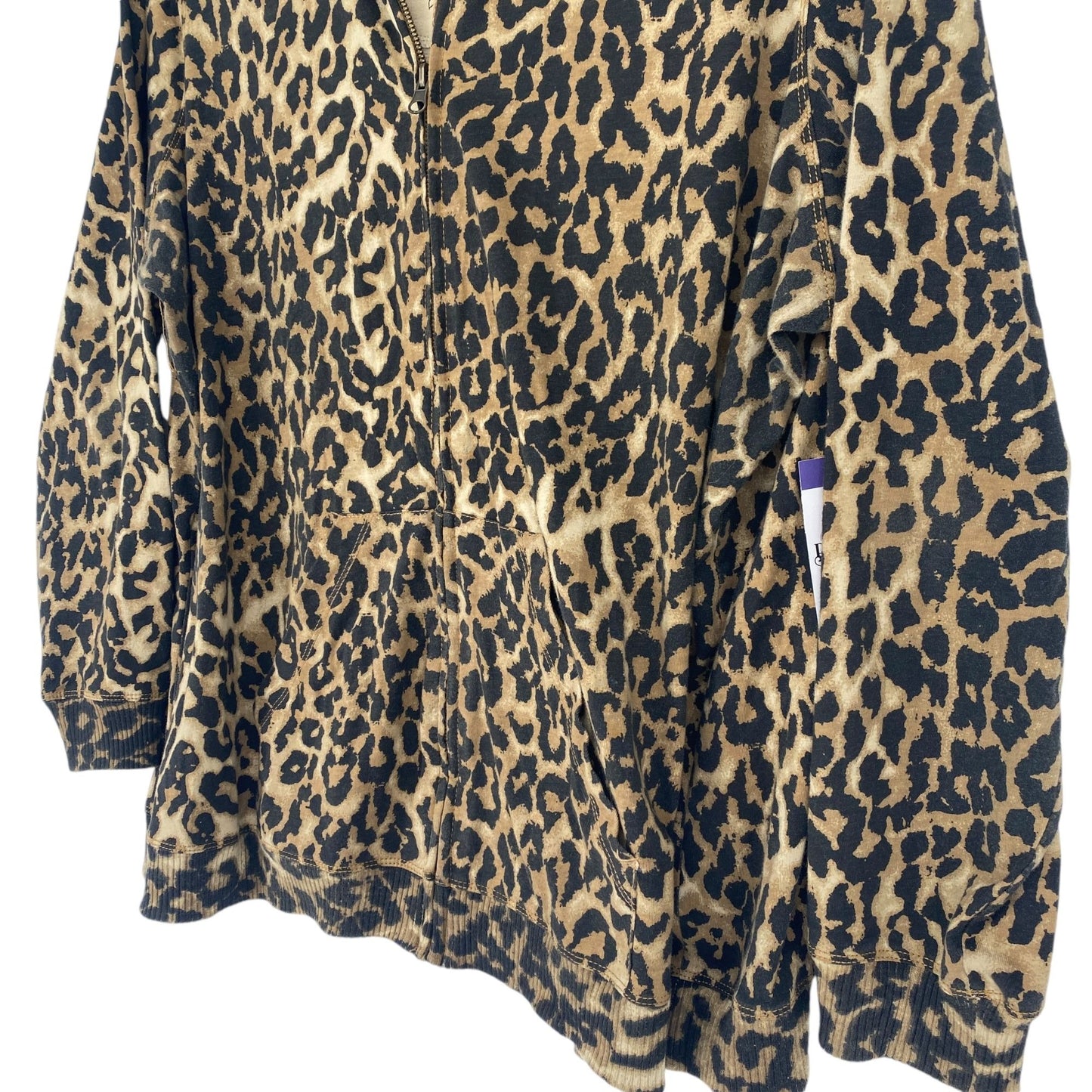 Avenue Womens 22/24 Full Zip Hoodie Jacket Leopard Print Kangaroo Pockets Casual