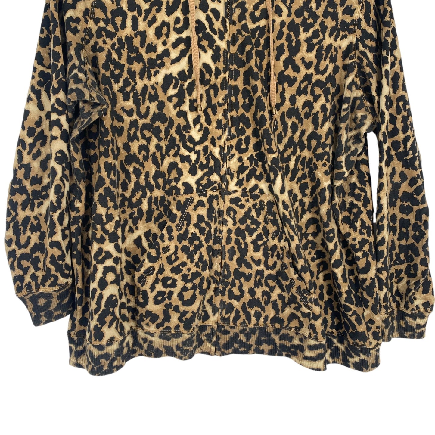 Avenue Womens 22/24 Full Zip Hoodie Jacket Leopard Print Kangaroo Pockets Casual