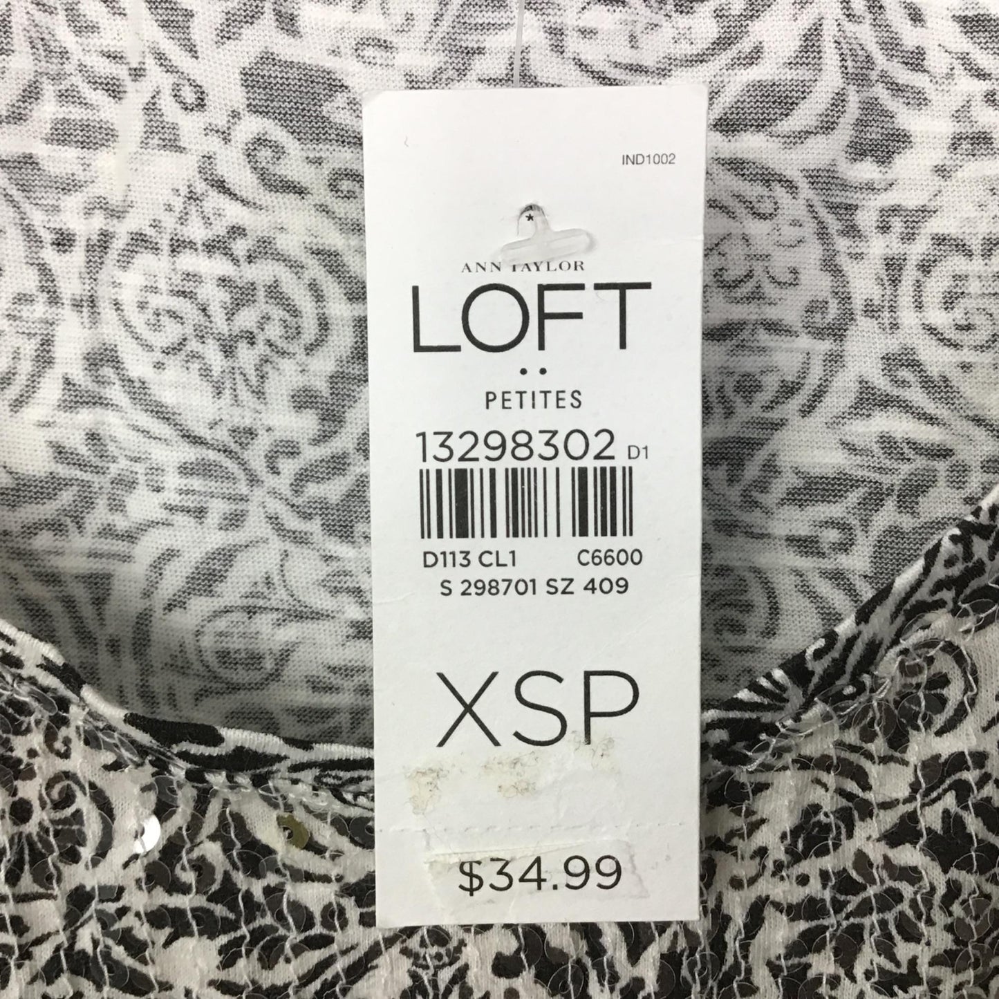 LOFT XSP Petite Sequin Front Tank Black White Print Sleeveless Blouse NWT