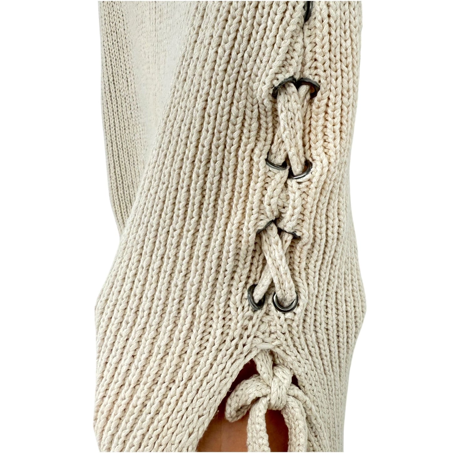 Cupcakes & Cashmere Womens L Beige Heavy Knit Sleeveless Sweater Lace Up Side