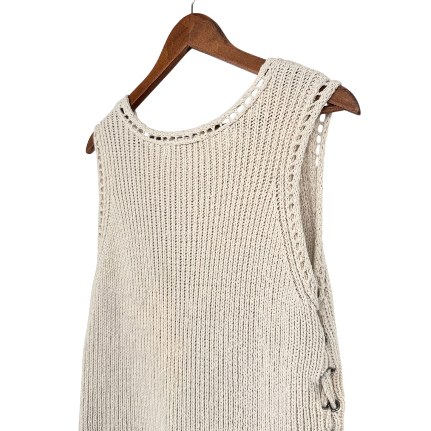 Cupcakes & Cashmere Womens L Beige Heavy Knit Sleeveless Sweater Lace Up Side