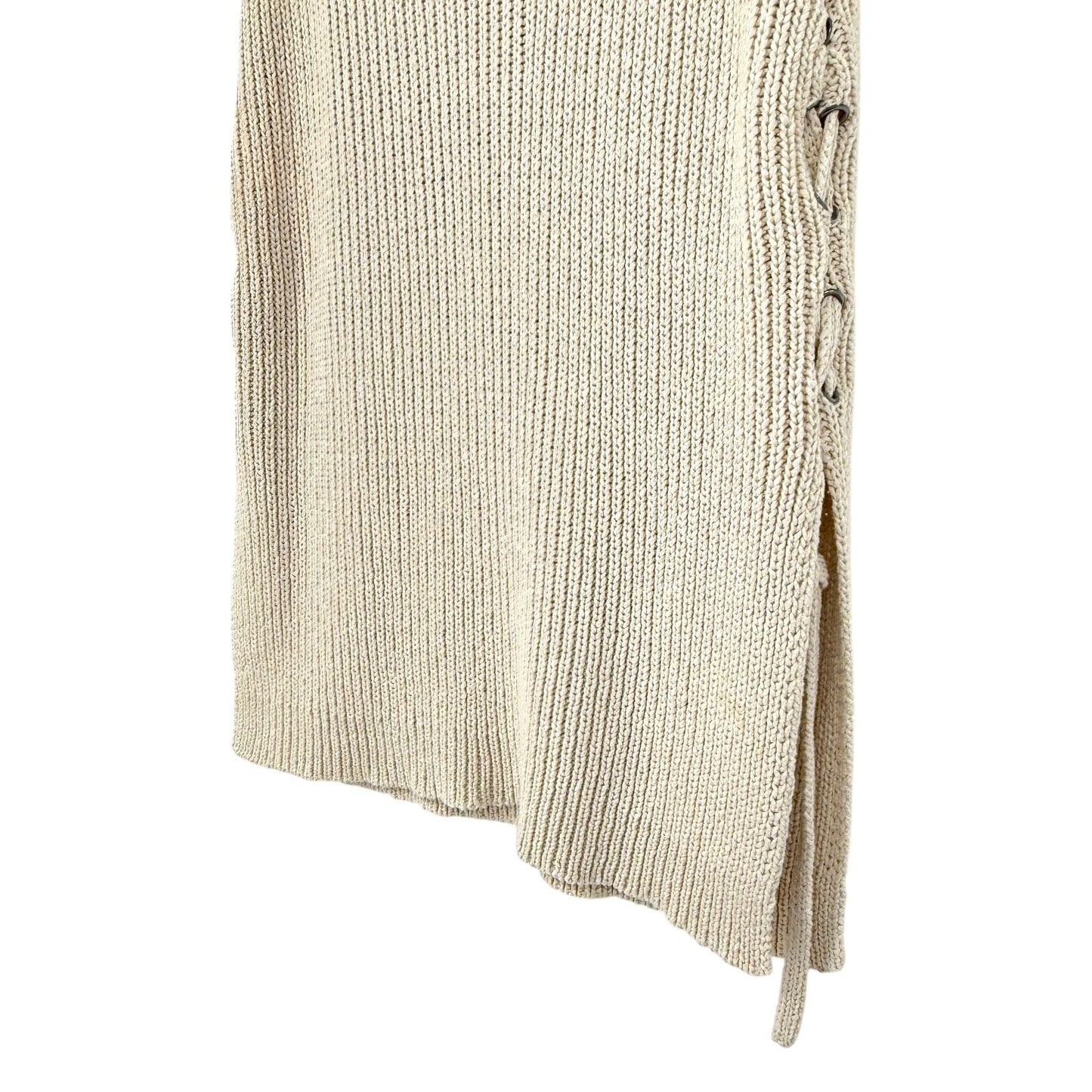 Cupcakes & Cashmere Womens L Beige Heavy Knit Sleeveless Sweater Lace Up Side
