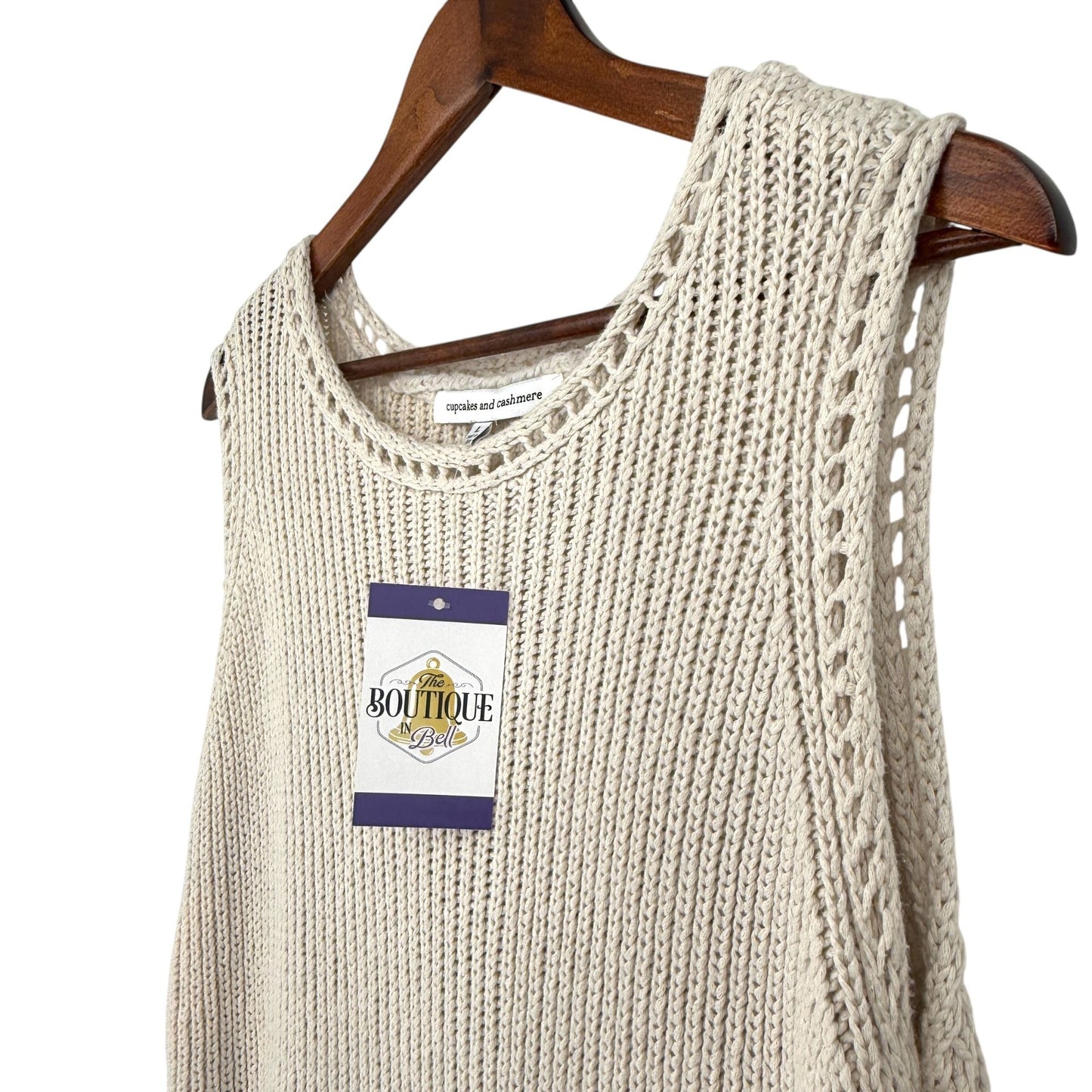 Cupcakes & Cashmere Womens L Beige Heavy Knit Sleeveless Sweater Lace Up Side
