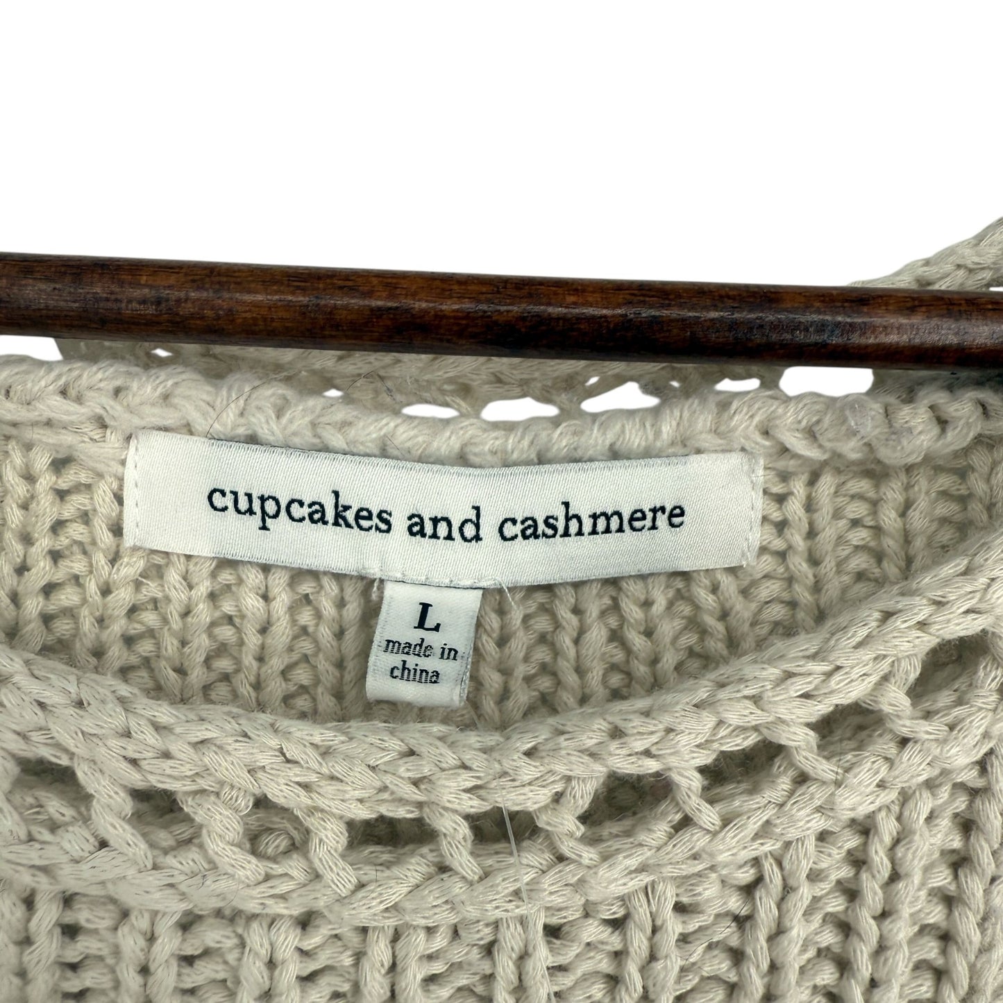 Cupcakes & Cashmere Womens L Beige Heavy Knit Sleeveless Sweater Lace Up Side