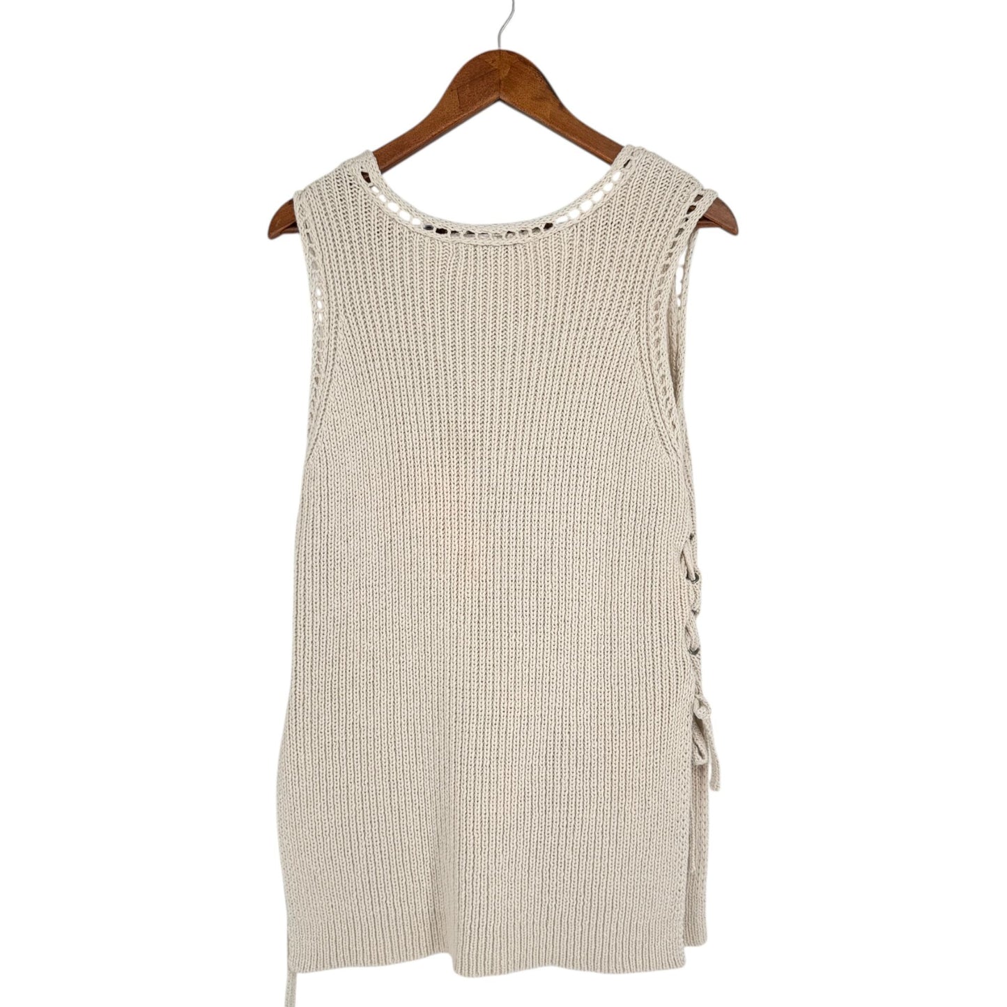 Cupcakes & Cashmere Womens L Beige Heavy Knit Sleeveless Sweater Lace Up Side