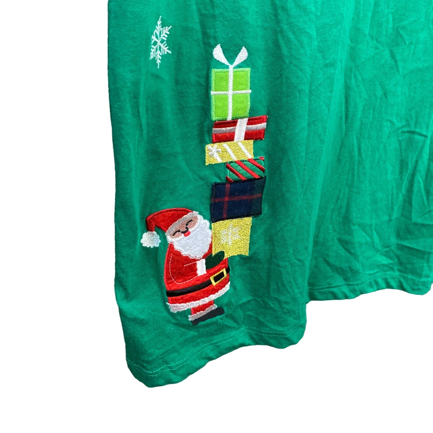 Christmas Tshirt 2XL 18/20 Green Embroidered Santa Casual Holiday Novelty Kitsch