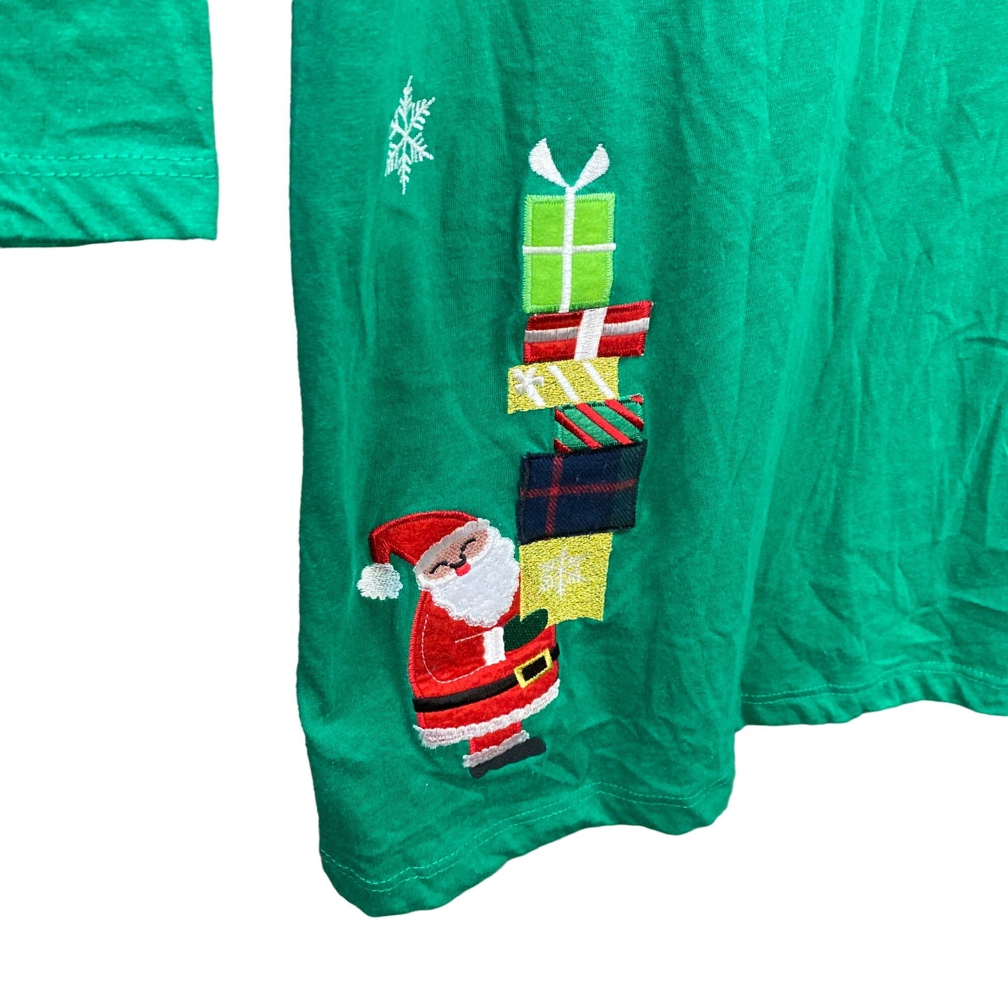 Christmas Tshirt 2XL 18/20 Green Embroidered Santa Casual Holiday Novelty Kitsch