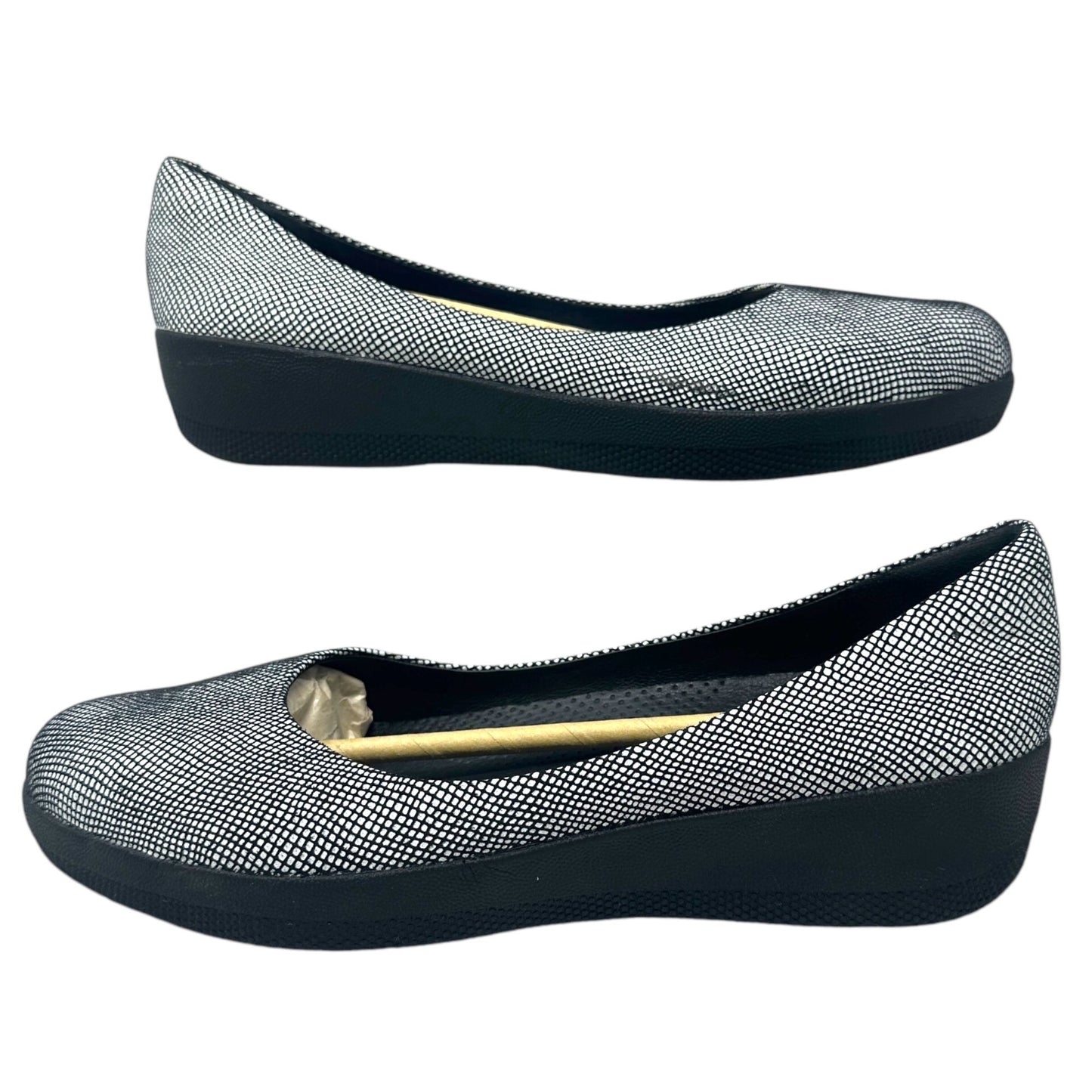 Fitflop Womens 7.5 Suede Super Ballerina Flats Super Comff Black Foil Snakeprint