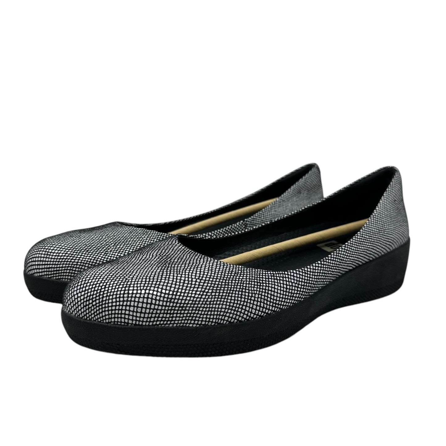 Fitflop Womens 7.5 Suede Super Ballerina Flats Super Comff Black Foil Snakeprint