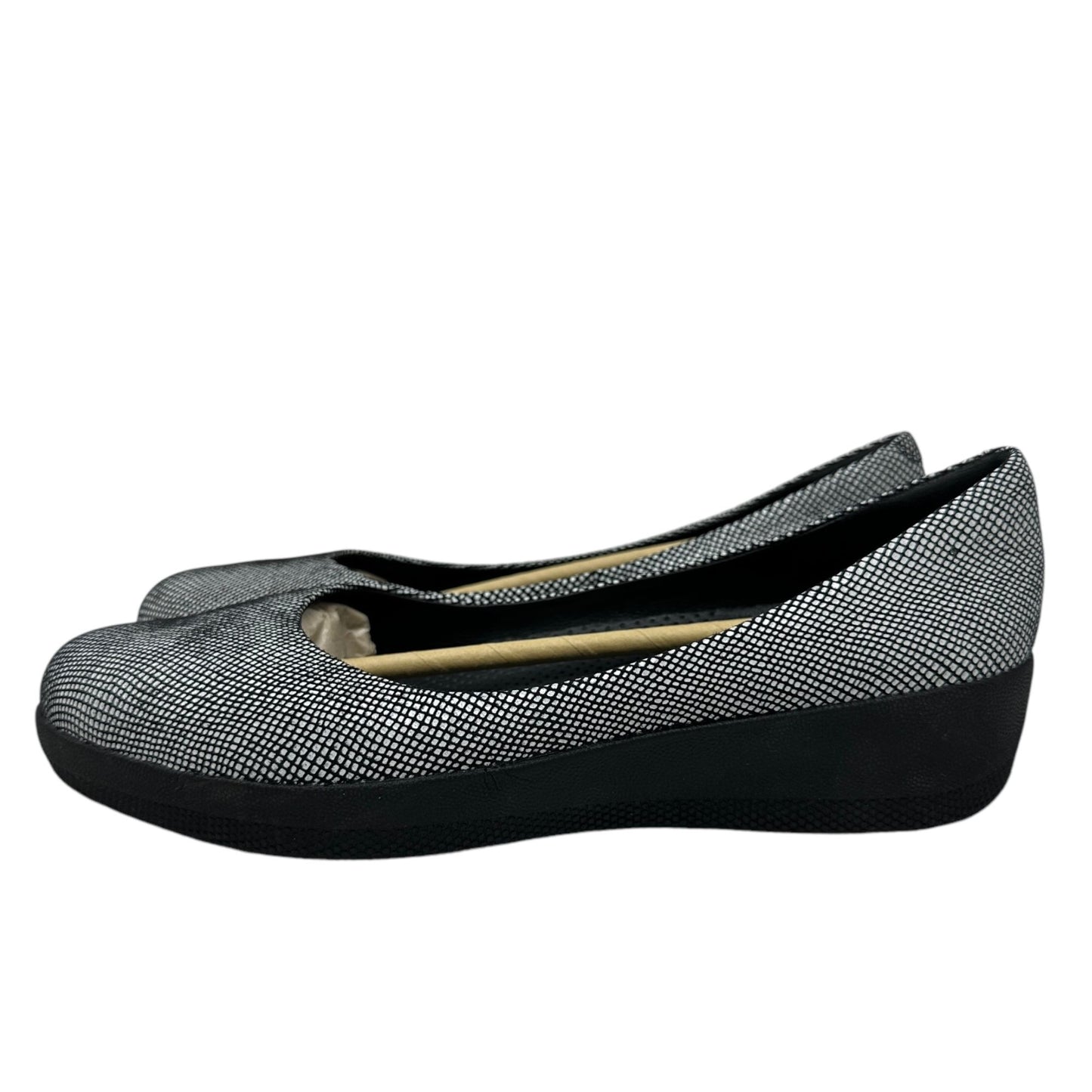 Fitflop Womens 7.5 Suede Super Ballerina Flats Super Comff Black Foil Snakeprint