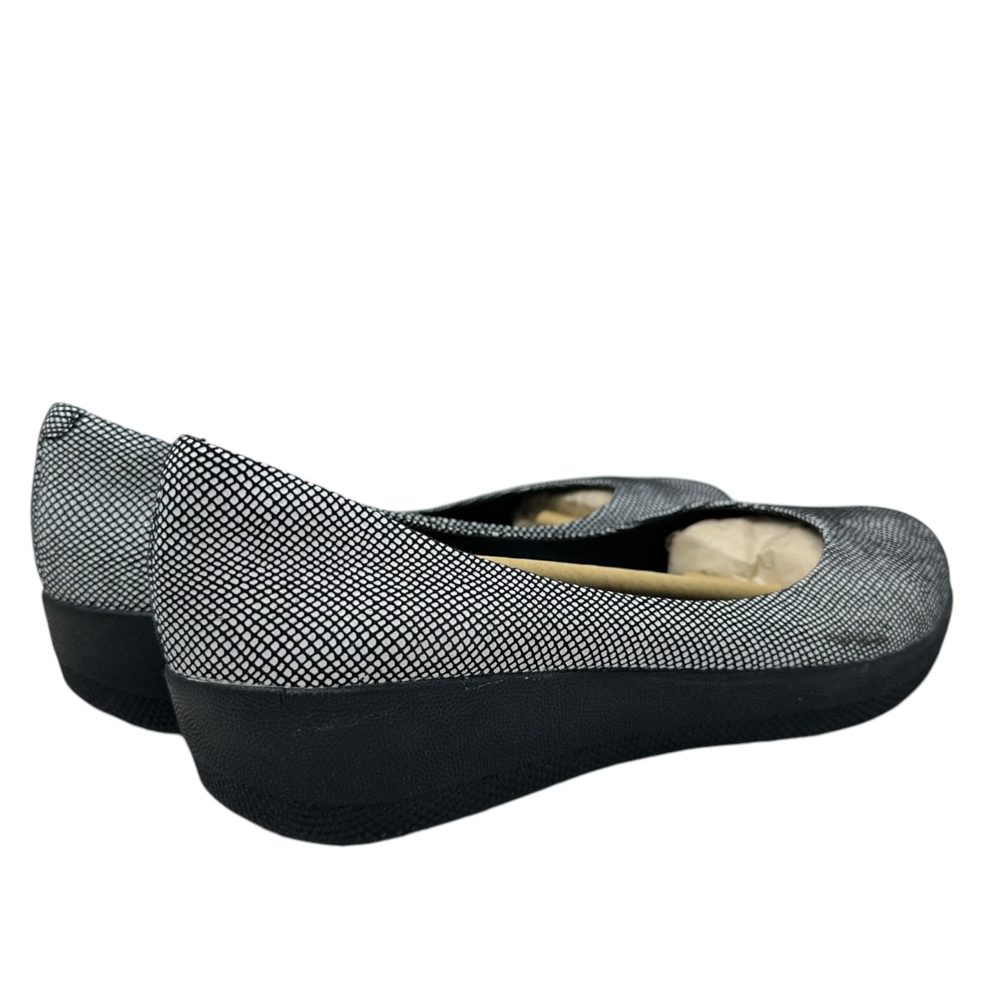 Fitflop Womens 7.5 Suede Super Ballerina Flats Super Comff Black Foil Snakeprint