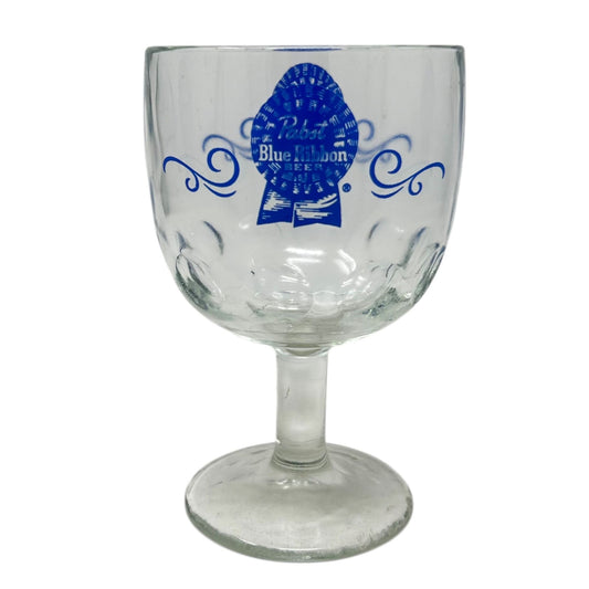 Vintage Pabst Blue Ribbon Beer PBR Thumbprint Goblet Blue Logo 16oz Breweriana