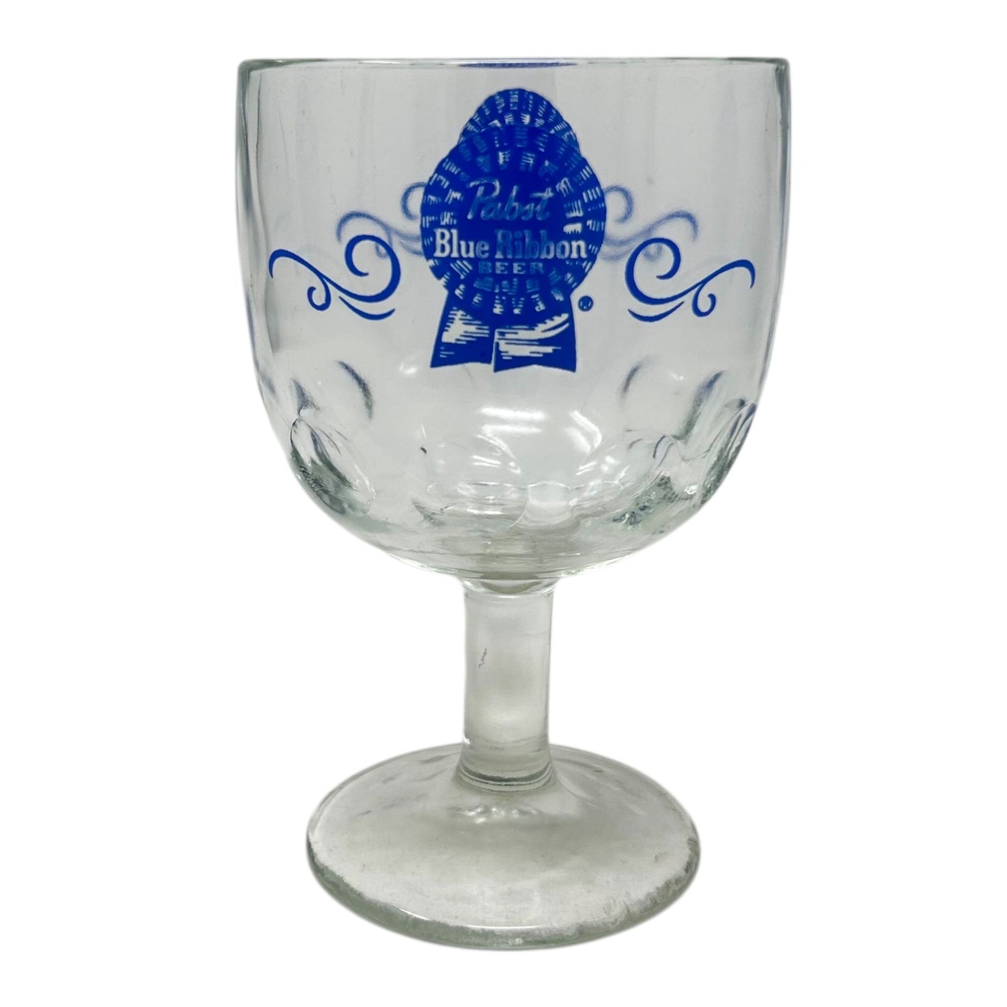 Vintage Pabst Blue Ribbon Beer PBR Thumbprint Goblet Blue Logo 16oz Breweriana