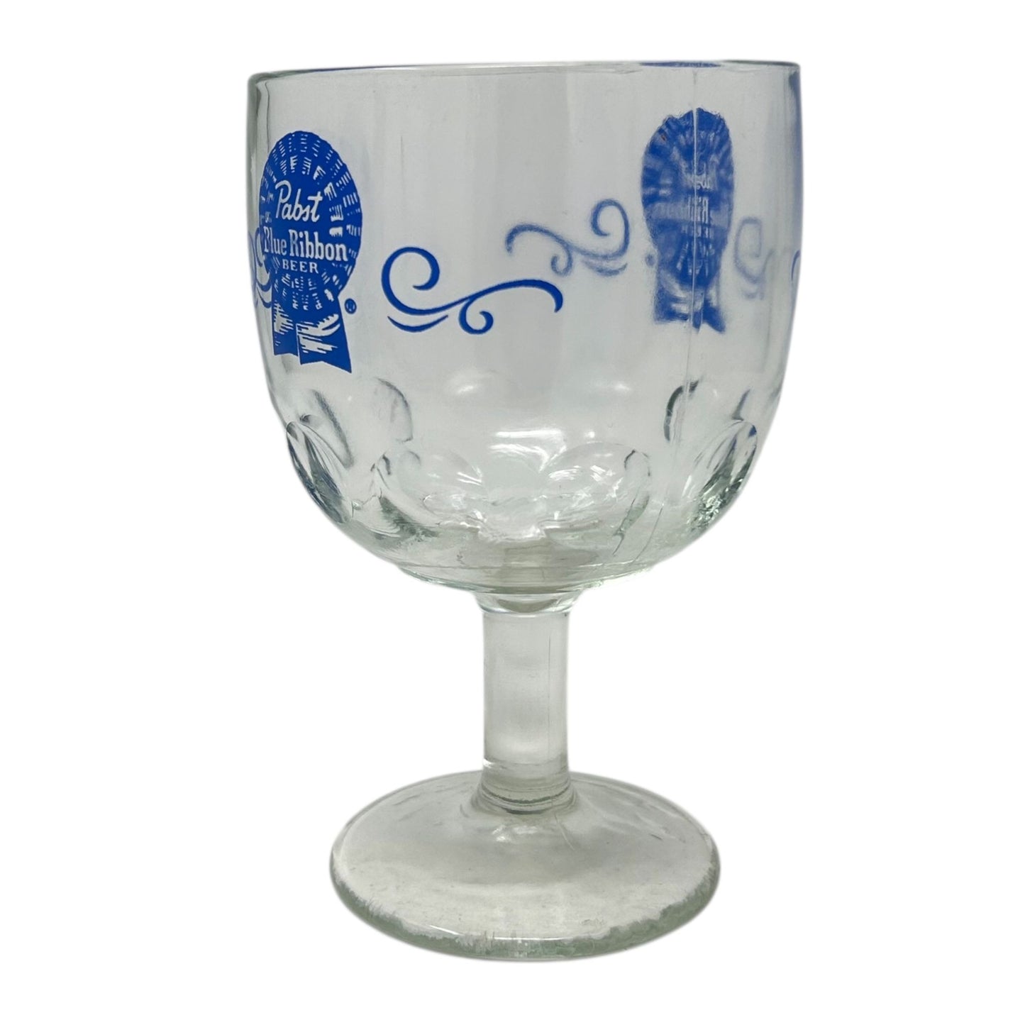 Vintage Pabst Blue Ribbon Beer PBR Thumbprint Goblet Blue Logo 16oz Breweriana
