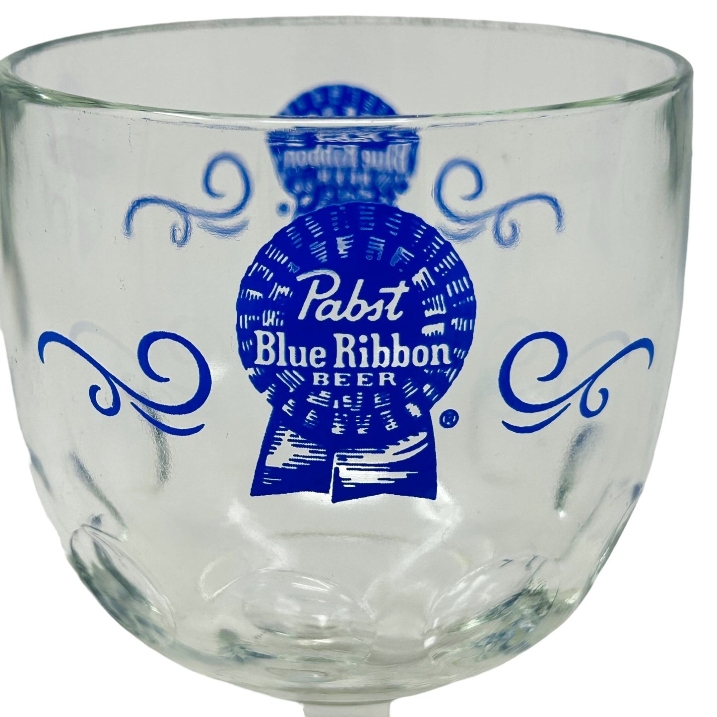 Vintage Pabst Blue Ribbon Beer PBR Thumbprint Goblet Blue Logo 16oz Breweriana