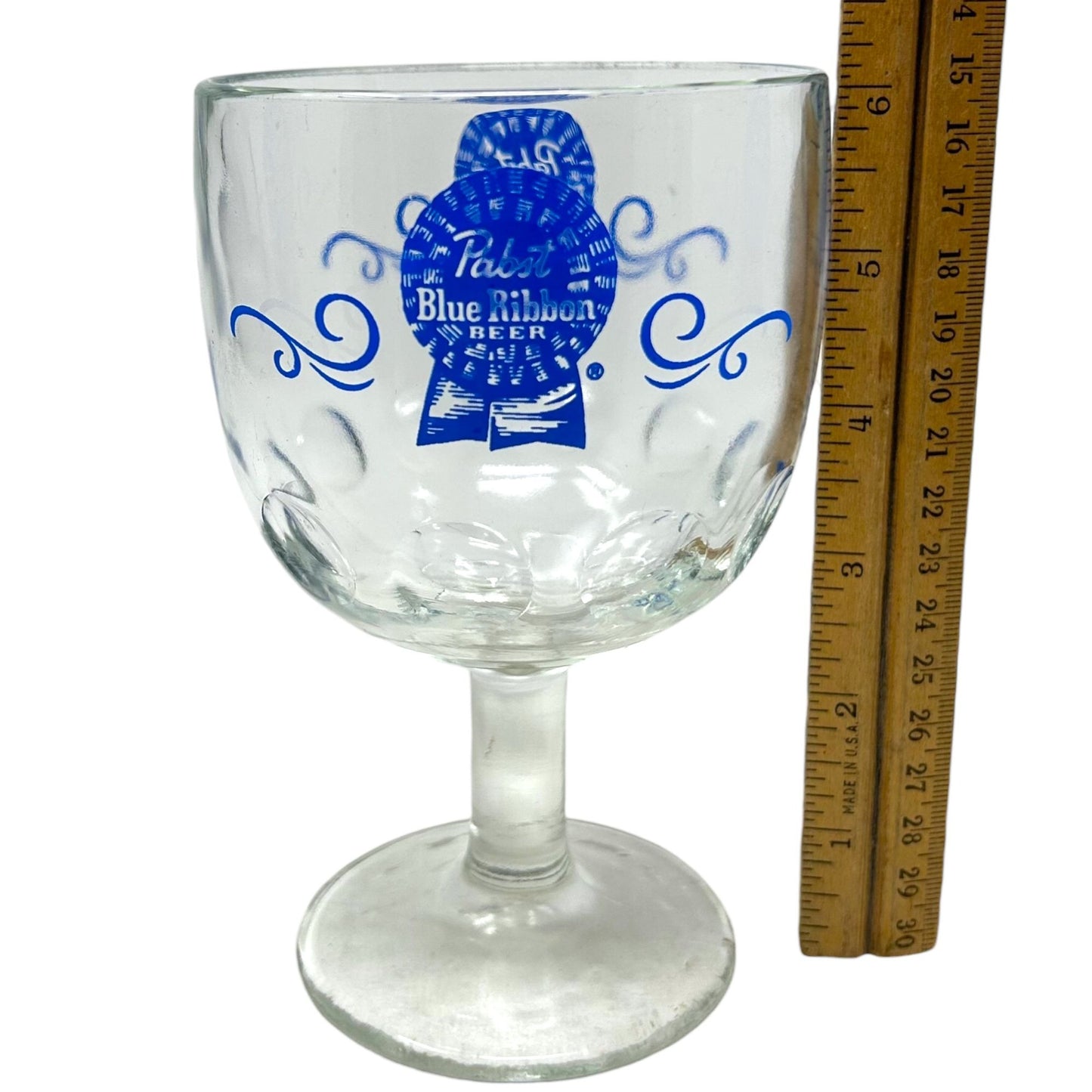 Vintage Pabst Blue Ribbon Beer PBR Thumbprint Goblet Blue Logo 16oz Breweriana