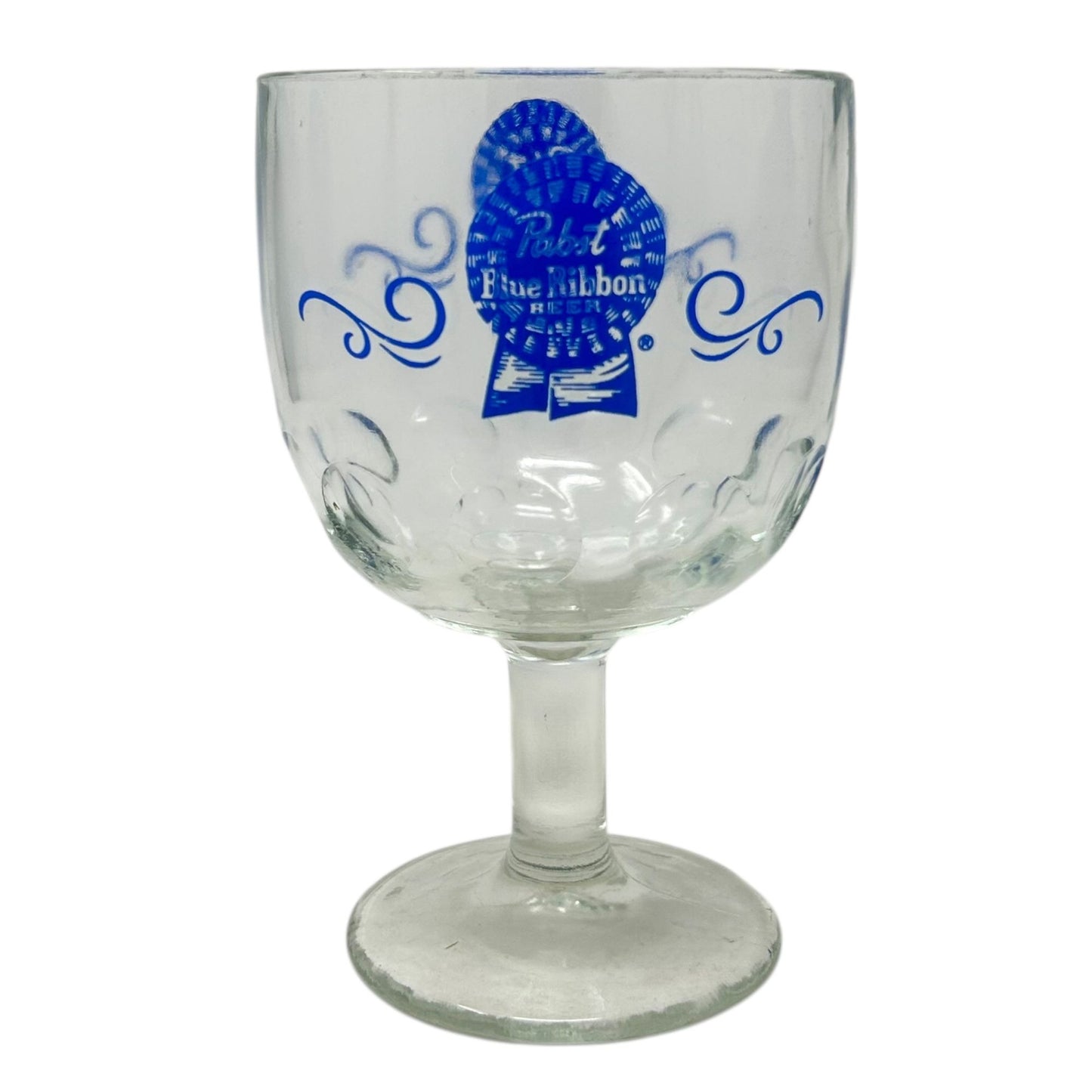 Vintage Pabst Blue Ribbon Beer PBR Thumbprint Goblet Blue Logo 16oz Breweriana