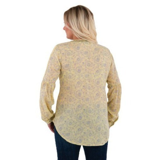 NWT Noble Outfitters XS Butter Yellow Paisley Boho Peasant Blouse Folklore Lace