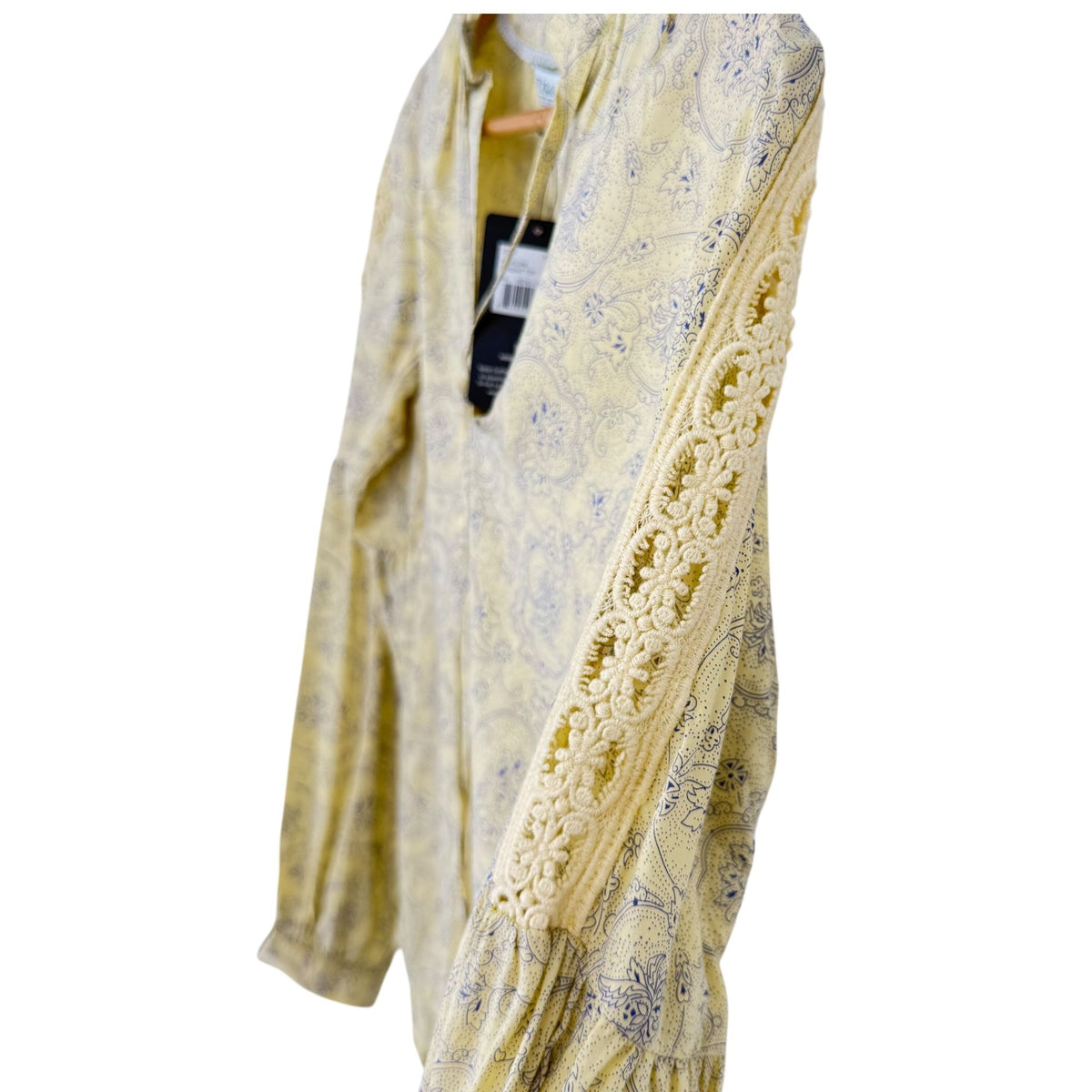 NWT Noble Outfitters XS Butter Yellow Paisley Boho Peasant Blouse Folklore Lace