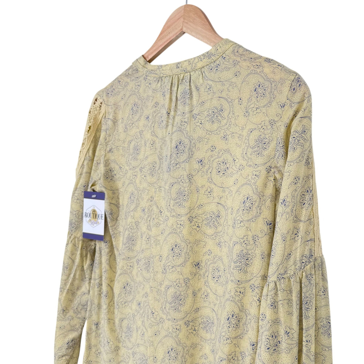 NWT Noble Outfitters XS Butter Yellow Paisley Boho Peasant Blouse Folklore Lace