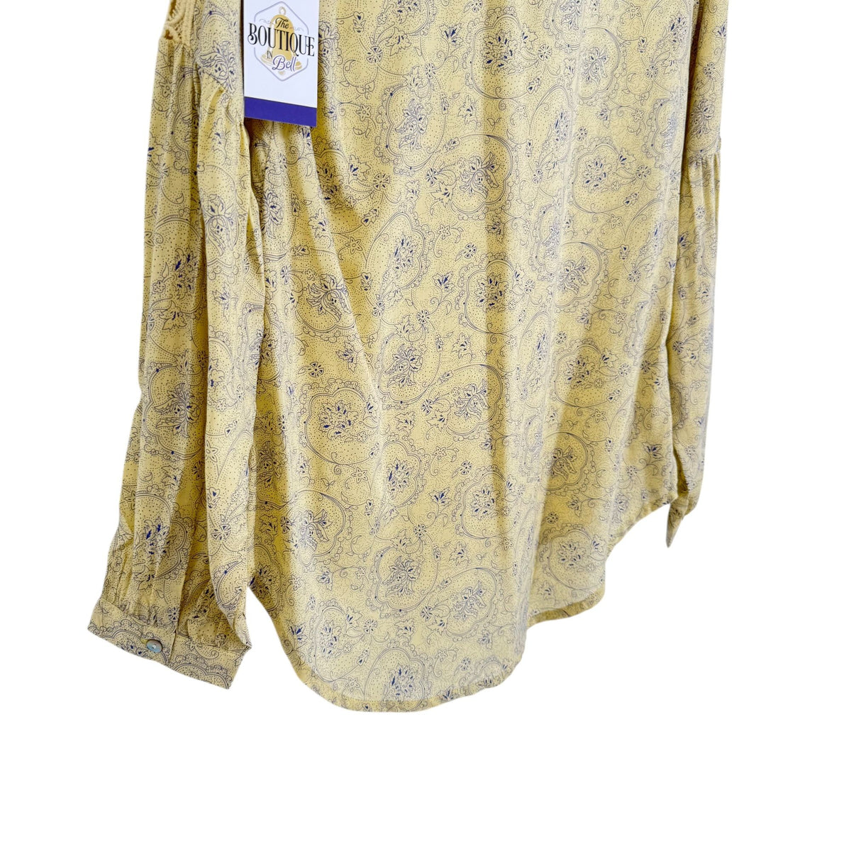 NWT Noble Outfitters XS Butter Yellow Paisley Boho Peasant Blouse Folklore Lace