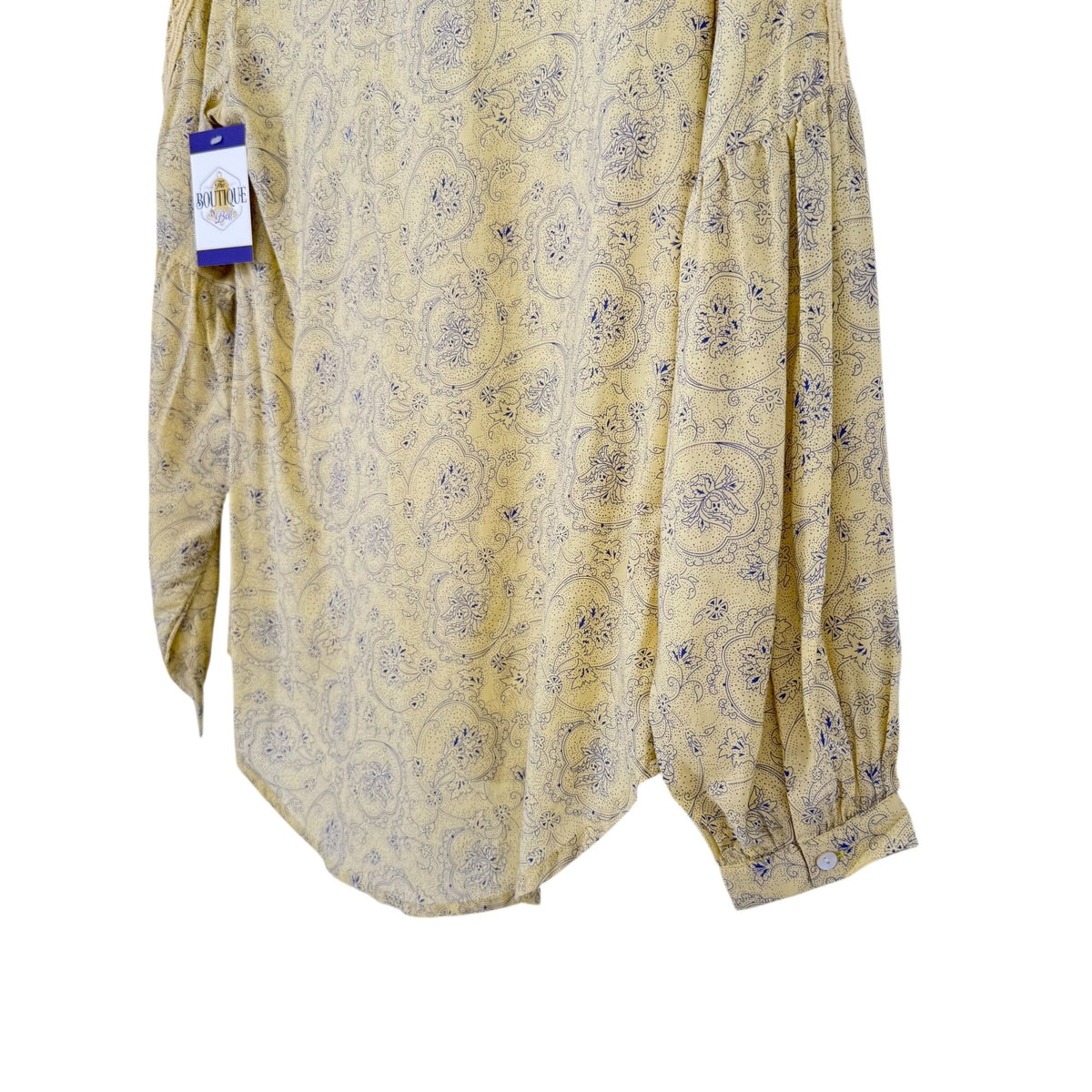 NWT Noble Outfitters XS Butter Yellow Paisley Boho Peasant Blouse Folklore Lace