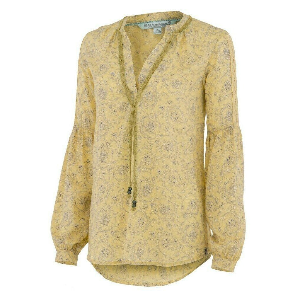 NWT Noble Outfitters XS Butter Yellow Paisley Boho Peasant Blouse Folklore Lace