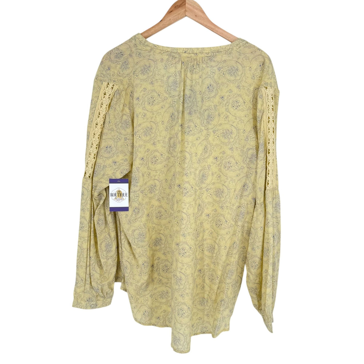 NWT Noble Outfitters XS Butter Yellow Paisley Boho Peasant Blouse Folklore Lace