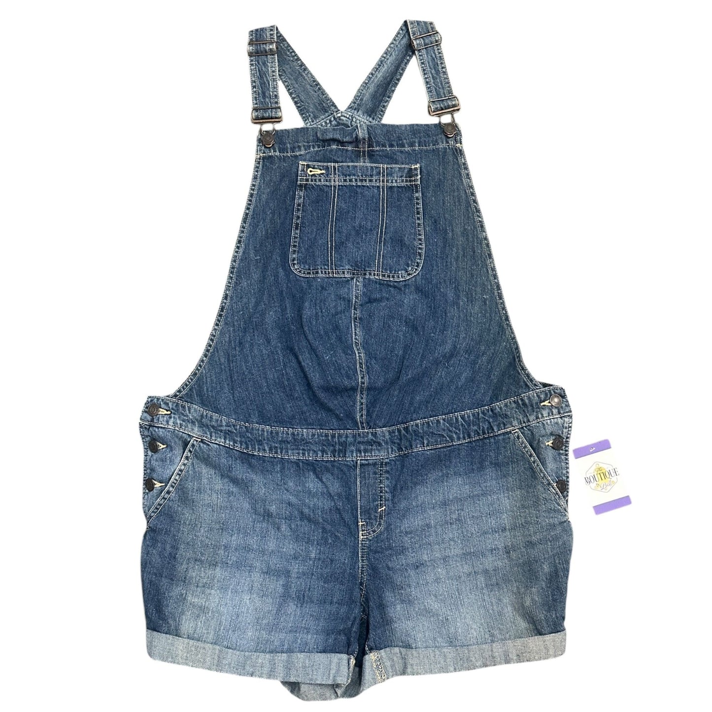 GAP Maternity XL Denim Shortall Medium Wash Overall Jeans Rolled Hem Adjustable
