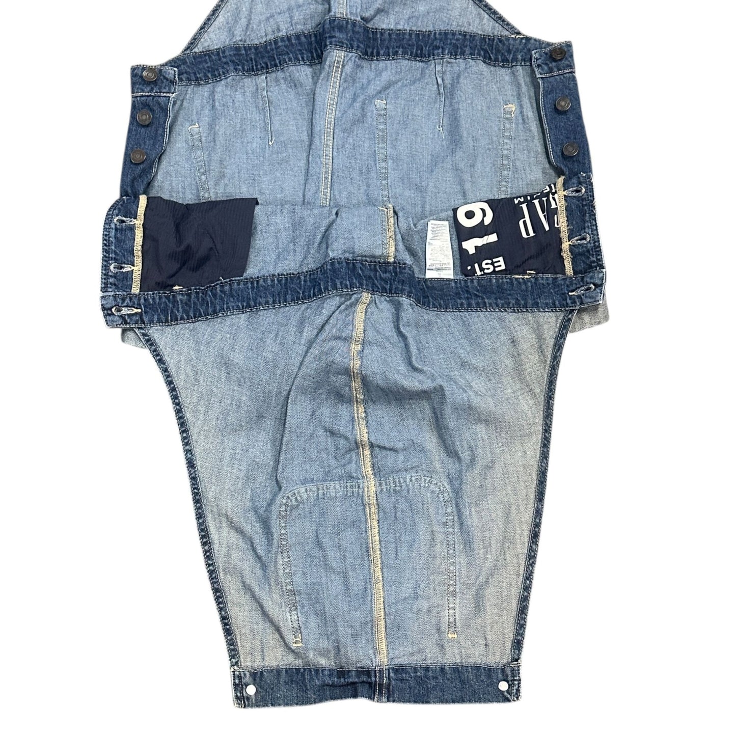 GAP Maternity XL Denim Shortall Medium Wash Overall Jeans Rolled Hem Adjustable