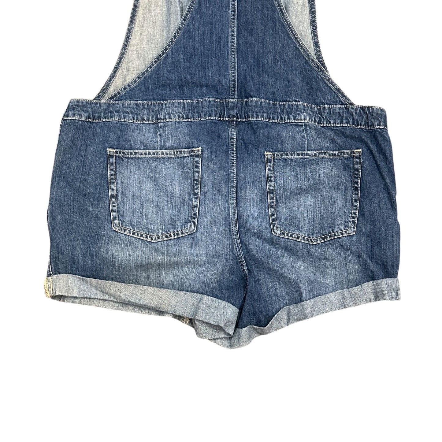 GAP Maternity XL Denim Shortall Medium Wash Overall Jeans Rolled Hem Adjustable