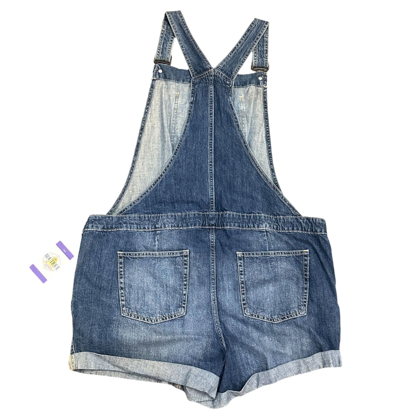 GAP Maternity XL Denim Shortall Medium Wash Overall Jeans Rolled Hem Adjustable