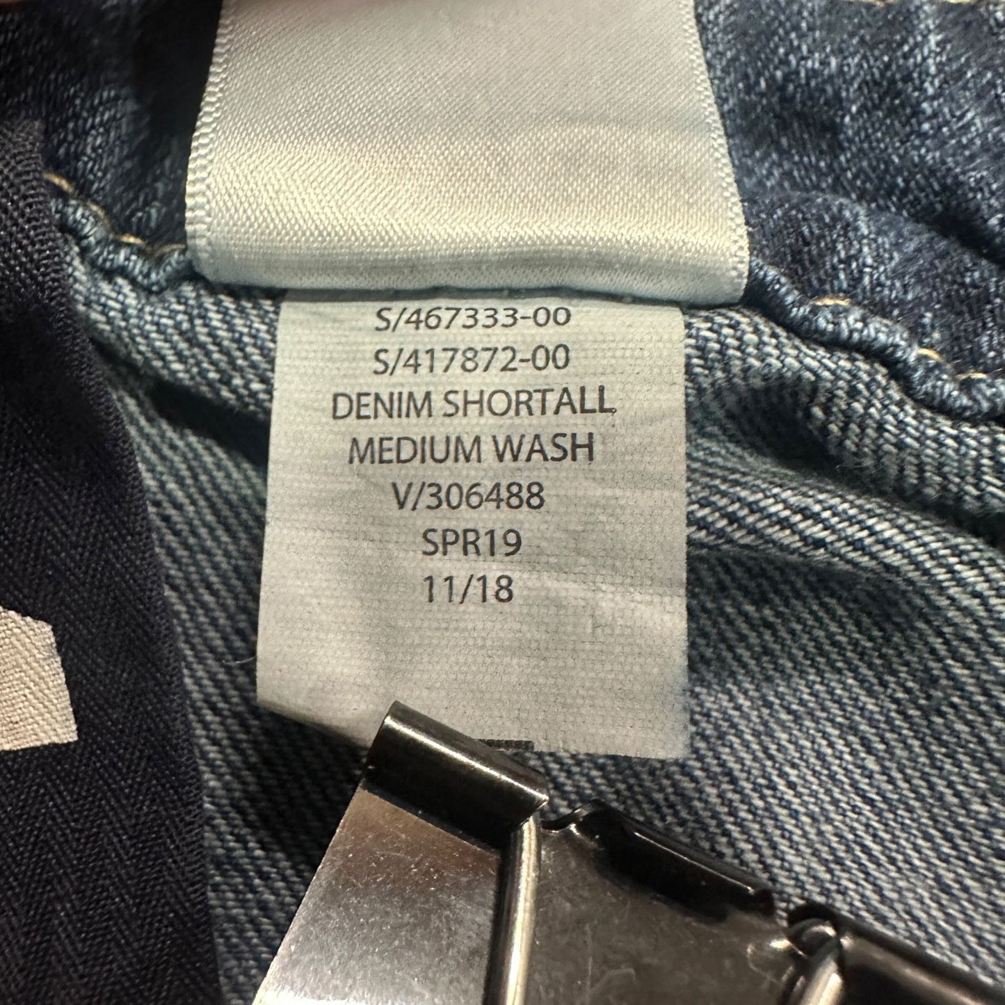 GAP Maternity XL Denim Shortall Medium Wash Overall Jeans Rolled Hem Adjustable