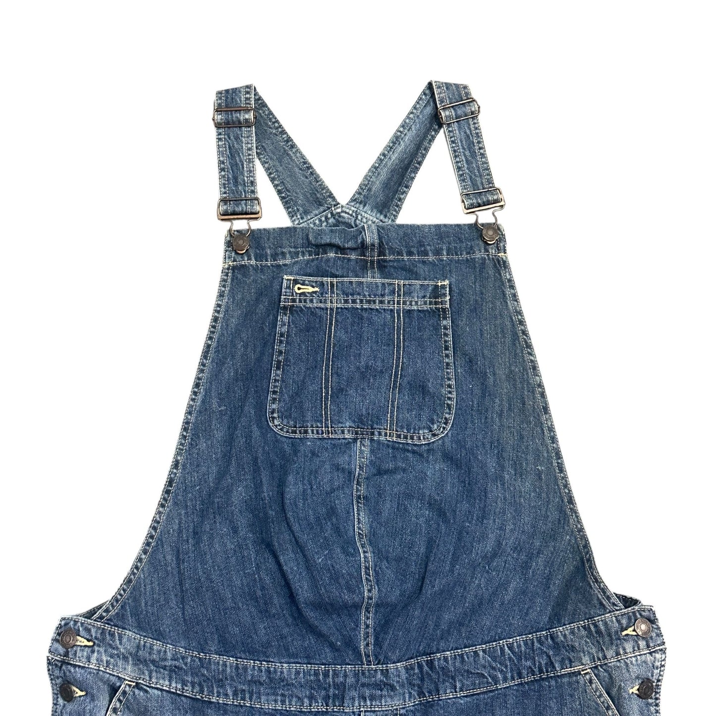 GAP Maternity XL Denim Shortall Medium Wash Overall Jeans Rolled Hem Adjustable