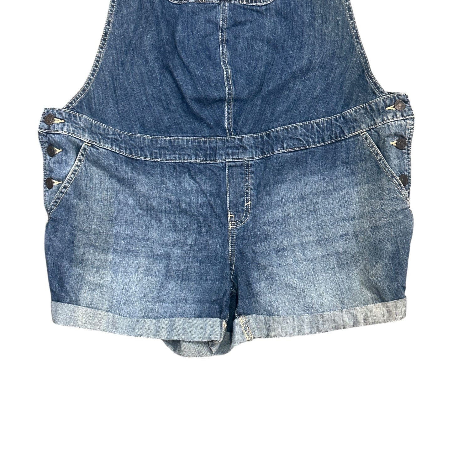 GAP Maternity XL Denim Shortall Medium Wash Overall Jeans Rolled Hem Adjustable