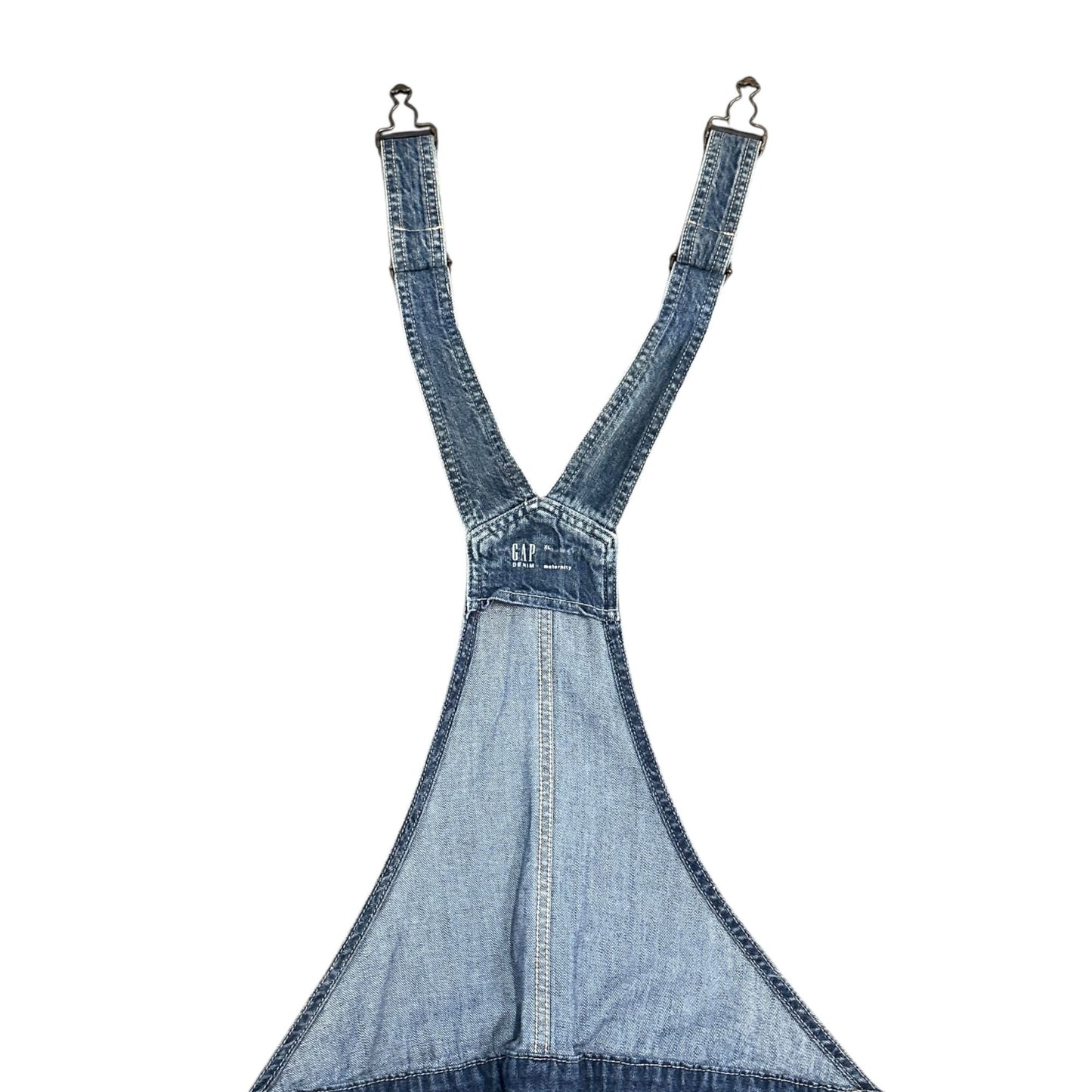 GAP Maternity XL Denim Shortall Medium Wash Overall Jeans Rolled Hem Adjustable